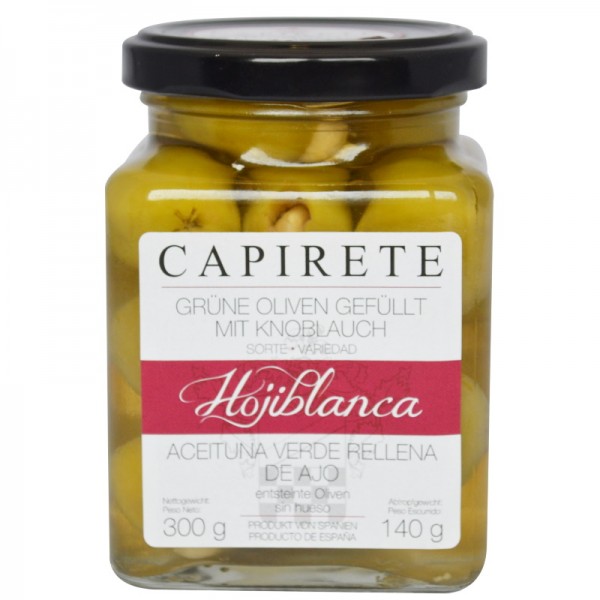 Capirette - Hojiblanca Oliven gefüllt mit Knoblauch 300 g