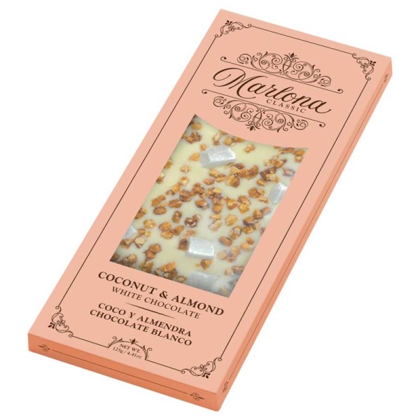 Marlona - Weiße Schokoladentafel mit karamellisierten Mandelsplittern u. Kokosnuss 125 g