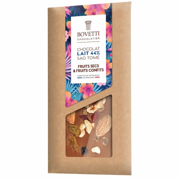 Bovetti Chocolatier - São Tomé Milchschokolade 44% Schalenfrüchte u. kandierte Früchte 100 g