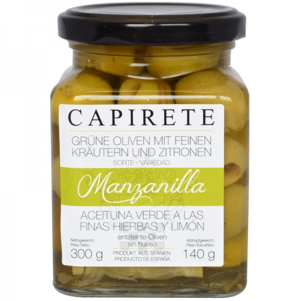 Capirete - Manzanilla Oliven mit feinen Kräutern und Zitrone 300 g