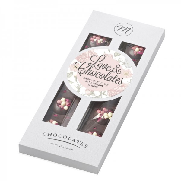Mi & Cu - "Love & Chocolates" Dunkle Schokolade Erdbeer und Rose 120 g