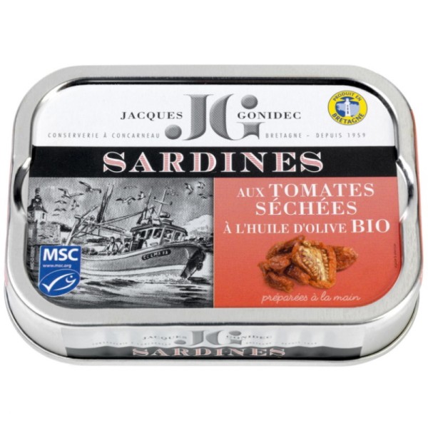 Jacques Gonidec - Sardinen mit getrockneten Tomaten in Olivenöl Bio 115 g
