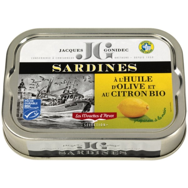 Jacques Gonidec - Sardinen in Olivenöl mit Zitrone Bio 115 g