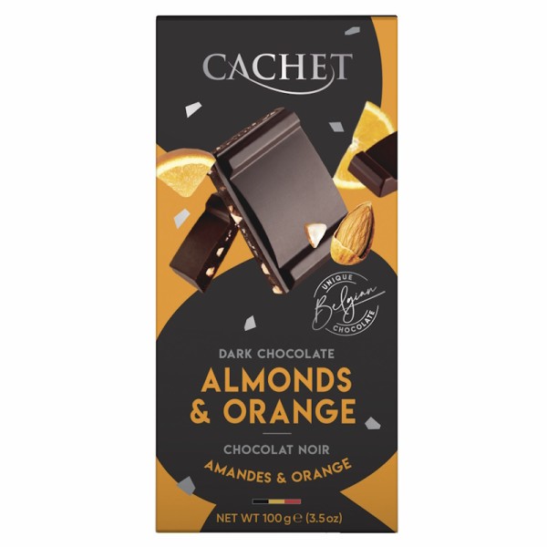Cachet - Zartbitterschokolade 57% mit Mandeln u. Orange 100 g
