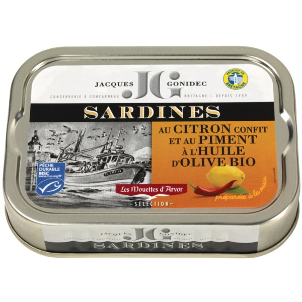 Jacques Gonidec - Sardinen mit Zitrone u. Piment in Olivenöl Bio 115 g