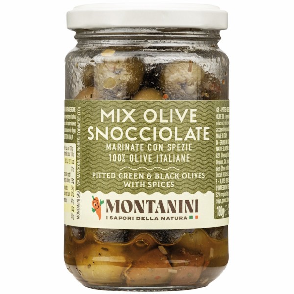 Montanini - Italienische marinierte Olivenmischung ohne Kern 180 g