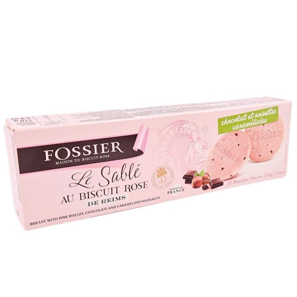 Fossier - Rosa Buttersandgebäck mit Schokoladensplitter und Haselnüssen 110 g