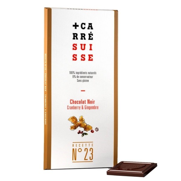 Carré Suisse - Edelbitterschokolade 71%, Cranberry und Ingwer 90 g