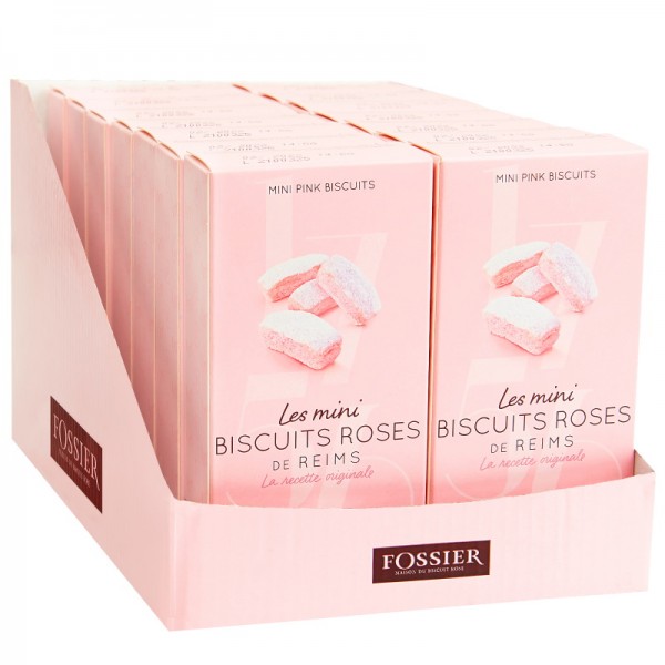 Rosa Mini Biskuits im Display / Les Mini Biscuits Roses de Reims 189 g