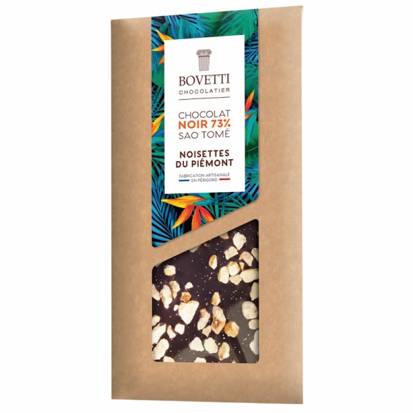 Bovetti Chocolatier - São Tomé Edelbitterschokolade 73% Piemont-Haselnüsse 100 g