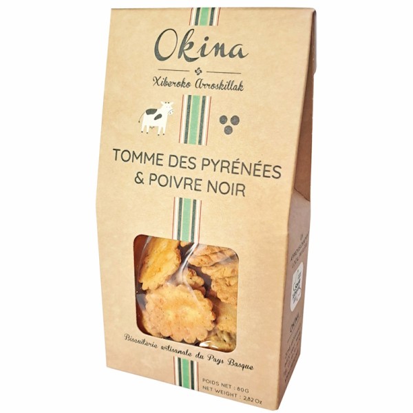 Okina - Salzgebäck mit Tommes des Pyrénées u. schwarzem Pfeffer 80 g