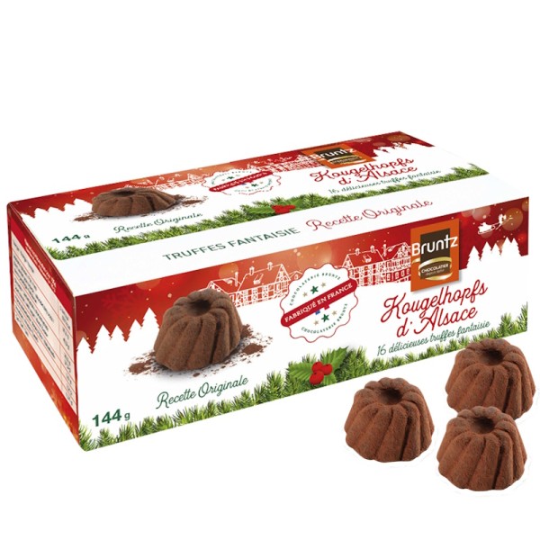 Bruntz - Weihnachtspackung mit 16 Stk. Kougelhopfs d'Alsace (Kakaokonfekt in Gugelhupfform) 144 g
